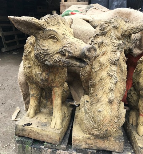Pair wild boar statues - pair,