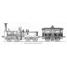 The Royal Railway Carriage and Engine - Antique Print 1843