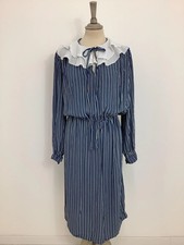 Vintage 70s Cockney Rebel dress striped secretary shirtdress ruffle collar #V2