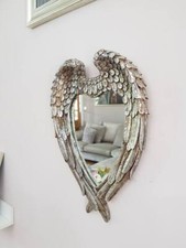 Large Wall Mirror Angel Wings Feathered Home Decor Hanging Distressed Silver