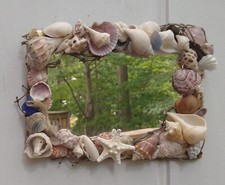 Beautiful Hand Decorated Rustic Seashell Mirror 6" by 8" 