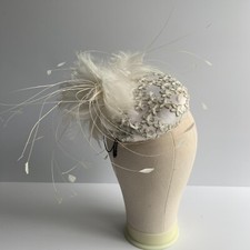 Emily London sequin Pillbox Hat Fascinator Royal Ascot Wedding races white cream