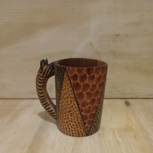 Hand carved wood cup giraffe - hand,