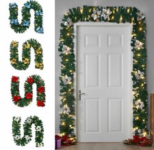 9FT Over The Door Christmas Garland Tinsel LED Lights Wreath Flowers Baubles