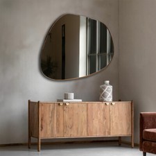 Modern Gold Metal Frame Organic Pebble Irregular Wall Mirror – 137cm x 106cm