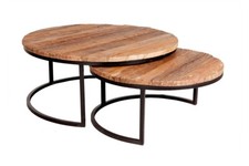 Unique Design Metal Frame Base Set of 2 Coffee Tables Railway Sleeper Wood