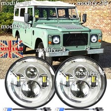 Chrome 2x 7" Round Projector LED High Low Beam Headlights Fit LandRover Defender