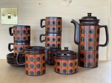 Retro Arthur Wood Coffee Set 1970s Brown and Orange Iconic Design 13 Pieces