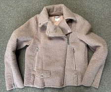 H&M Pink Biker Jacket Faux Shearling Teddy Aviator Coat Ladies XS UK Size 8 NEW