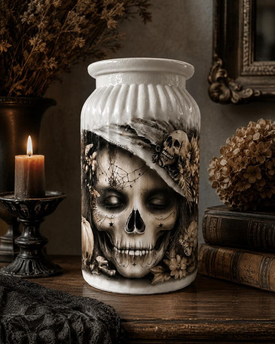 Skull theme ribbed - , vase