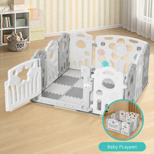 Foldable Baby Playpen Large Plastic Play Pen Bear Babies Fence & Foam Play Mat