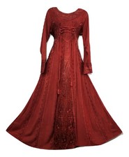 Maxi Dress Autumn Winter Festive RED Long Sleeve Corset Medieval Embroidered