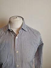 T.M. Lewin Shirt Blue Navy Striped 15.5" - 34.5" Regular Fit Button Cuff