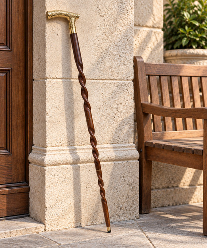 Wooden walking cane with brass - wooden,