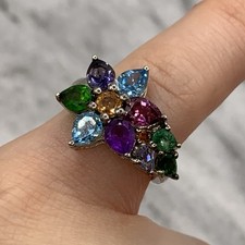 Multi Gem Flower Cluster Ring