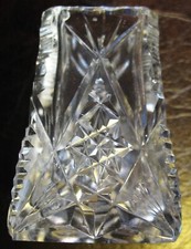Vtg Clear CutCrystal Square Glass Toothpick Holder w Hobstar Teepee type Pattern