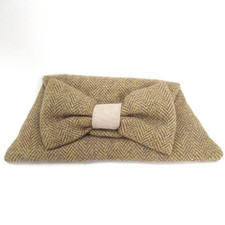 Catherine Aitken Tweed Bow Clutch Bag Women's Designer Sand Beige Light Brown 