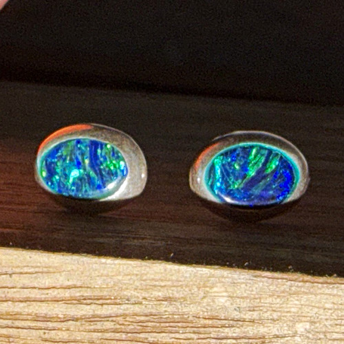 Sterling black opal oval post