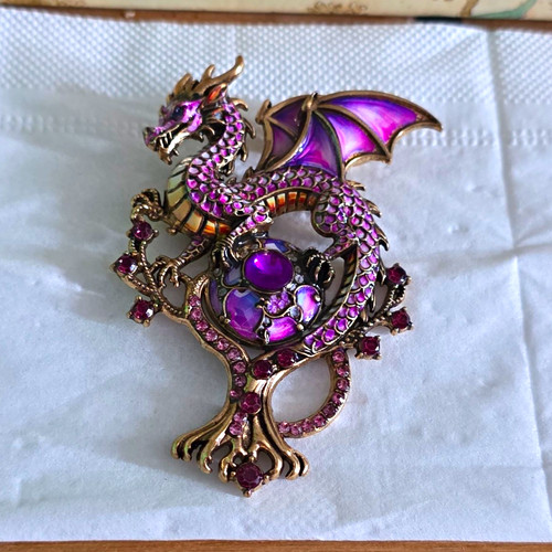 Purple dragon brooch enamel - purple,