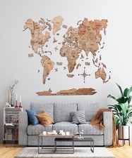 Wood World Map Wall Art Large
