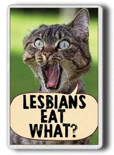 LESBIANS EAT WHAT! FUNNY FRIDGE MAGNET! Novelty Magnet, Jumbo size. UK seller.