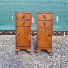 Pair of Art Deco Bedside Cabinets – Oak & Burr Walnut Veneer, 1930s