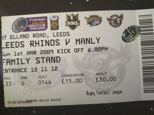 Rugby league match ticket 2009 - rugby,