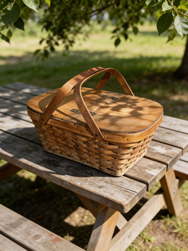 Vintage all wood picnic basket - vintage,
