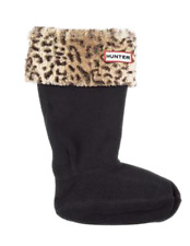 Hunter K2213  Girls Black Brown Leopard Cuff Fleece Welly Socks Sz 11-13
