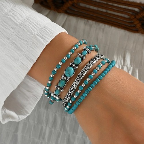 Turquoise beaded bracelet set - bracelet,