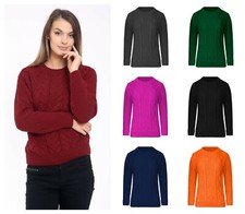 New Ladies Long Sleeve Chunky Cable Knitted Jumper Crew Neck Winter Sweater Top