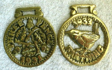 Brass Horse Brasses. 1933 Farthing.1931 Threepence (3d."Silver" Threepenny Bit )