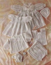 BABY 7 PIECE~LAYETTE,~ KNITTING PATTERN ~ matinee/dress/ bonnet  BABY/REBORN
