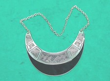 Cleopatra Egyptian Style Black + Silver Flat Plate Bib Necklace