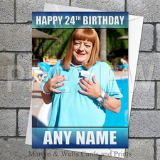 Benidorm birthday card: Lesley. 5x7 inches. TV. Personalised card plus envelope.