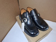 Uk Size 7 Vintage Tredair Black Leather Hi- Shine Apron Strap Casual Mens Shoes.
