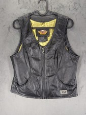 Harley Davidson Women's Black Leather Plain Back Zip Lined Vest Size Medium 