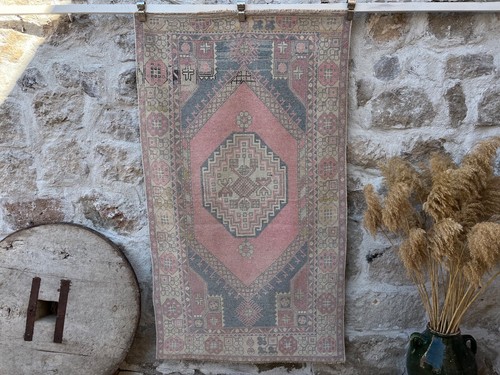 Vintage area hand woven carpet - area, hand-woven