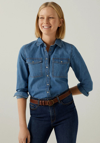 Ladies denim shirt button - ladies,