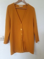 Vintage Style Knitted Mustard Long Cardigan Top Size M 12 14