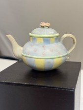VTG Russ & Co Miniature Teapot Figurine Pastel Stripes & Floral Lid Whimsical 