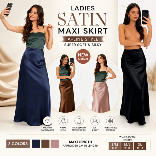 Womens ladies satin - ladies, skirt