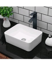 Vessel Sink Rectangular - 16"x12" Modern White Bathroom Above Counter Porcelain