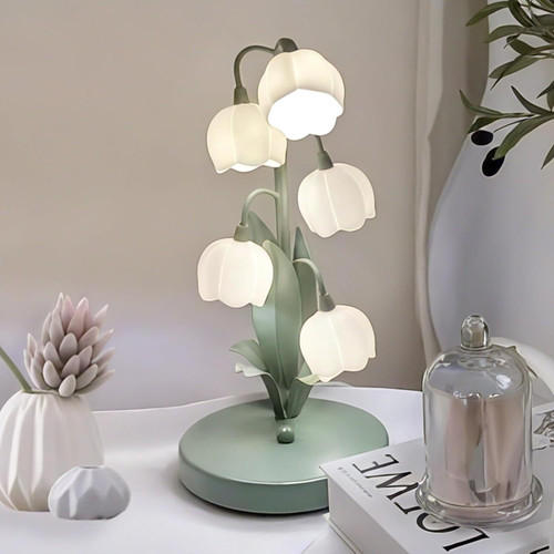 Flower table lamp green - lamp, green,
