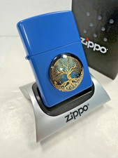 GENUINE Zippo Lighter MYTHICAL TREE OF LIFE Sky Blue Matte NEW IN BOX FAT POST