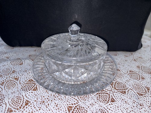 Vtg cut glass heavy - vtg, 2-pc