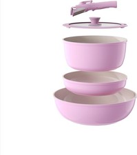 Pots and Pans Set Non Stick, Ceramic Cookware Set Detachable/Removable Handles,