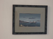 Vintage coastal moonlit boat - vintage,