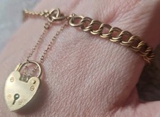 9ct Gold Double Link Curb Bracelet Hallmarked 375 Not Scrap heart padlock HEAVY