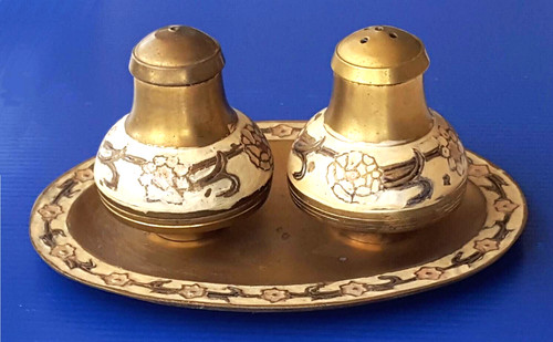 Vintage brass cruet set - cruet,